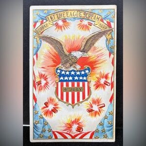 Antique July 4 Patriotic Postcard | Eagle with Shield | Undivided Back